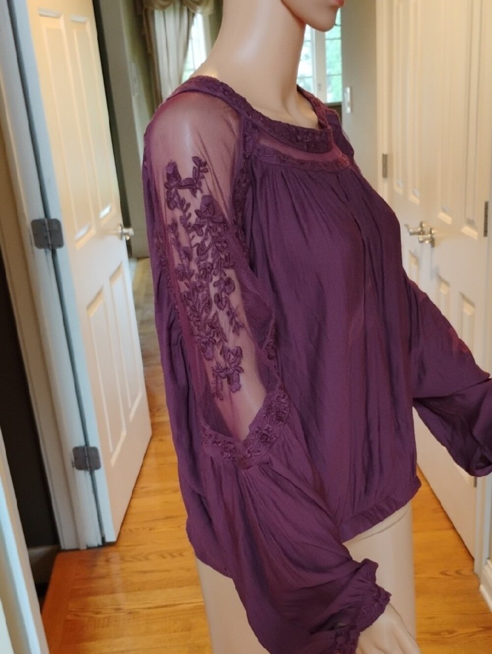Free People Boho Lace Yoke Peasant Top - Picture 5 of 14